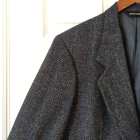 Pierre Cardin 80's Vintage Union Made Herringbone Woven Blazer Jacket Navy 42R - Picture 4 of 16